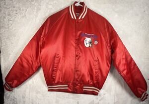 Red Vtg New England Patriots Chalk Line Satin Bomber Jacket M Made in USA 80’s